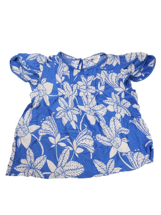 Rose & Olive Tops - Rose + Olive Blue White Tropical Floral Flutter Sleeve Top Small